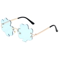 Fashionable rimless four-leaf clover sunglasses with light blue lenses and gold metal temples - Gold Frame Light Blue Lens