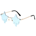 Pentagram star-shaped rimless sunglasses with blue liquid teardrop design and gold frame - Gold Frame Sky Blue Lens