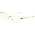 Golden rimless rectangle sunglasses featuring an elegant leopard head relief on the temple - Gold Frame Clear Lens