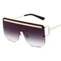 Oversized rimless flat top sunglasses with purple gradient lens and gold metal bar decor - Gold Frame Double Grey