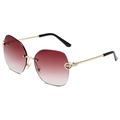 Frameless metal sunglasses with brown gradient lenses and gold leopard hinge accents - Gold Frame Red Gradient