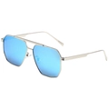 Classic silver aviator sunglasses with blue mirrored lenses and double bridge design - Silver Frame Blue Mirror Lens