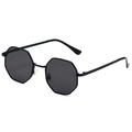 Vintage octagonal black metal frame sunglasses with dark grey lenses for street style - Black Frame Grey Lens