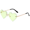 Frameless heart-shaped sunglasses with light green wavy lenses and gold metal temples - Gold Frame Green Lens