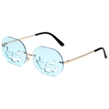 Halloween pumpkin shaped light blue rimless sunglasses with gold metal temples - Gold Frame Transparent Blue Lens