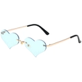 Frameless heart sunglasses with light blue lenses and gold metal temples on white background - Gold Frame Light Blue Lens