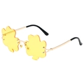Fashionable clover shaped rimless sunglasses with yellow lenses and gold metal temples - Gold Frame Yellow Lenses