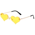 Frameless heart sunglasses with yellow gradient lenses and decorative flame patterns - Gold Frame Yellow Lenses
