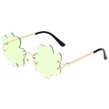 Green shamrock shaped rimless sunglasses with gold metal frame for St. Patrick's Day - Gold Frame Green