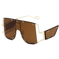 Oversized punk style sunglasses with rivet detailing and gradient brown lenses - Gold Frame Tea Lens
