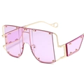 Futuristic oversized purple sunglasses with gold rivets and hollow geometric frames - Gold Frame Purple Lens