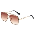 Modern double bridge pilot sunglasses with gold metal frame and brown gradient lenses - Gold Frame Gradient Tea