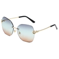 Frameless hexagonal sunglasses with gold metal frame and blue-orange gradient lenses - Gold Frame Grey-Brown Gradient
