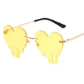 Lunettes de soleil sans monture en forme de cœur avec verres jaunes et branches dorées - Monture Dorée Verres Jaunes