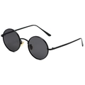 Retro punk style round sunglasses featuring a slim black metal frame and dark lenses - Black Frame Grey Lens