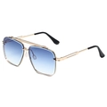 Modern double bridge pilot sunglasses with golden metal frame and blue gradient lenses - Gold Frame Blue Gradient