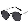 Classic retro round polarized sunglasses with slim black metal frames and dark lenses - Black Frame Grey Lens