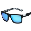 Polarized matte black square sunglasses with blue mirrored lenses and silver logo - Black Frame / Ice Blue Mirror
