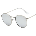 Classic round polarized sunglasses with silver metal frame and mirrored lenses - Silver Frame White Mirror Lens