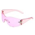 Lunettes de soleil sans monture roses avec étoiles argentées au style tendance Y2K - Monture Rose Transparente Verres Roses
