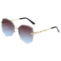 Lunettes de soleil octogonales sans monture dégradées avec branches en métal tressé doré - Monture Dorée Bordeaux Bleu Dégradé