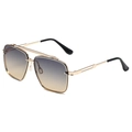 Golden double bridge aviator sunglasses with gradient grey yellow lenses for men - Gold Frame Green Tea