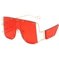 Oversized shield sunglasses with red lenses and gold rivet studs in a punk style - Gold Frame Red Lenses