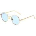 Retro round punk sunglasses with golden textured frame and light blue translucent lenses - Gold Frame Blue Lenses