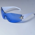 Lunettes de soleil Y2K sans monture à verres bleus et branches blanches avec étoile - Branches Blanches Verres Bleus