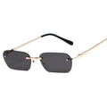 Fashionable rimless rectangular sunglasses with dark grey lenses and gold metal temples - Gold Frame Grey Lens