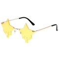 Star-shaped rimless yellow sunglasses with unique tear-drop dripping effect detail - Gold Frame Yellow Lens