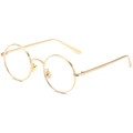 Retro round metal frame glasses with gold engraved texture and transparent lenses - Gold Frame Clear Lens