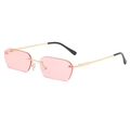 Trendy rimless rectangle sunglasses with transparent pink lenses and gold metal temples - Gold Frame Pink Lenses