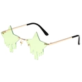 Star-shaped tear drip rimless sunglasses with gold frame and translucent green lenses - Gold Frame Green Lens