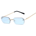 Frameless rectangular sunglasses with light blue lenses and slim gold metal temples - Gold Frame Blue Lenses