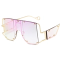 Punk oversized oversized sunglasses with gold frame, pink gradient lens and rivets - Gold Frame Pink Mirror
