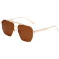 Classic double bridge aviator sunglasses with gold metal frame and dark brown lenses - Gold Frame Tea Lens