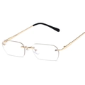 Square rimless sunglasses with gold metal temples and transparent sea blue lenses - Gold Frame Clear Lens