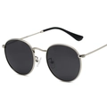 Classic silver metal round polarized sunglasses with dark grey lenses in 45-degree view - Silver Frame Grey Lens