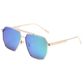 Modern double bridge sunglasses with gold metal frame and blue-green gradient lenses - Gold Frame Green Mirror Lens