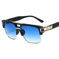 Lunettes de soleil carrées noires avec verres dégradés bleus et détails dorés - Monture Noire Bleu Dégradé