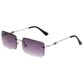 Chic rimless rectangular sunglasses with purple gradient lenses and silver metal temples - Silver Frame Double Grey