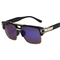 Fashion square sunglasses for men with gold metal texture and blue reflective lenses - Black Frame Blue Mirrored Lens