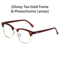 Retro photochromic browline glasses in bright tea and gold frame with anti-blue light - Tea Gold Frame Photochromic