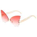 Chic butterfly-shaped rimless sunglasses with pink gradient lenses and gold metal temples - Gold Frame Red Gradient