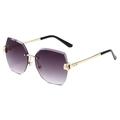 Lunettes de soleil sans monture pour femmes avec verres dégradés violets et strass - Monture Dorée Double Gris