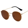 Retro round polarized sunglasses with gold metal frame and dark brown lenses - Gold Frame Tea Lens