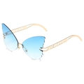 Fashionable butterfly shaped rimless sunglasses with blue gradient lenses and gold metal arms - Gold Frame Gradient Blue