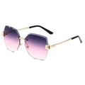 Damen randlose Sonnenbrille mit lila Farbverlauf, Kristallschnitt und Goldgestell - Goldener Rahmen Paars Verlauf