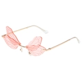 Lunettes de soleil ailes de libellule avec verres dégradés roses et monture en métal doré - Monture Dorée Verres Roses
